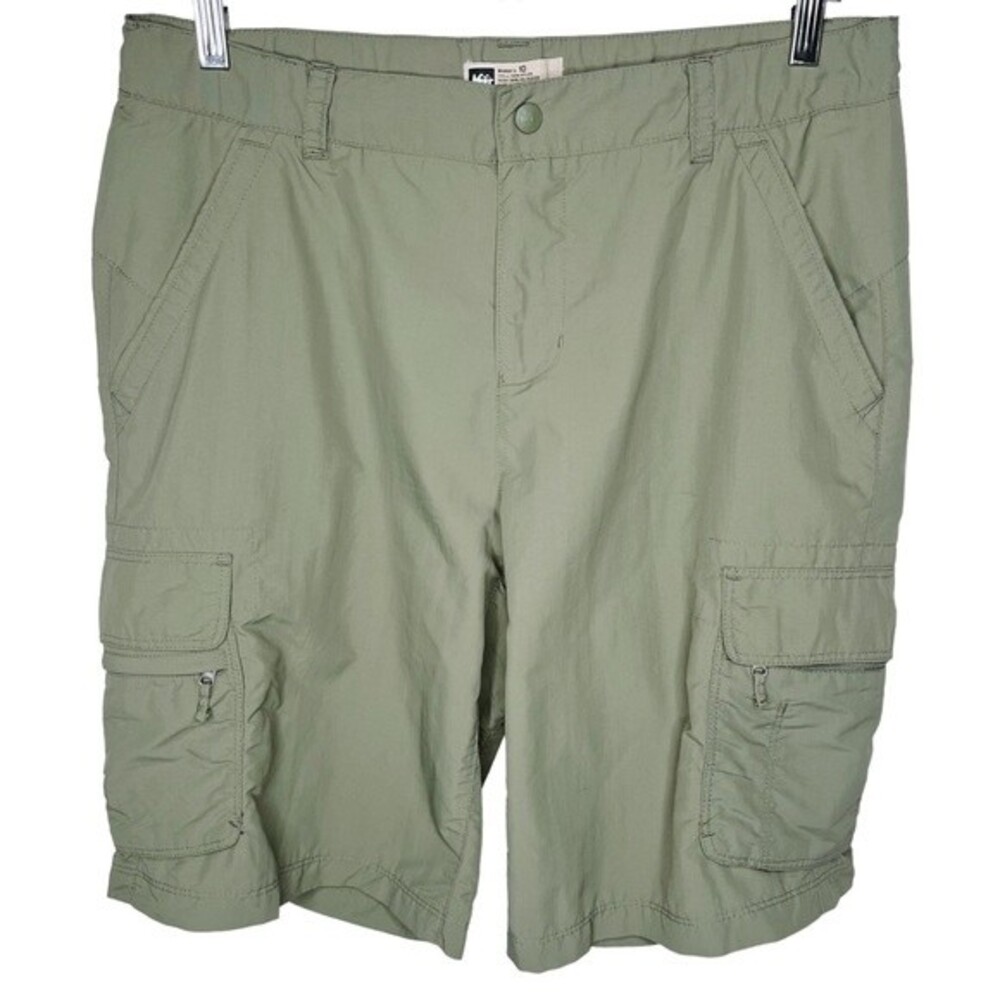 REI Co-Op Sahara Shorts sz 10 * Hiking Khaki Green 10" Inseam Pockets Quick Dry
